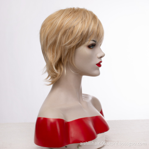 Wholesale heat resistant stort mix flaxen hair 4inch wig synthetic hair wigs for women